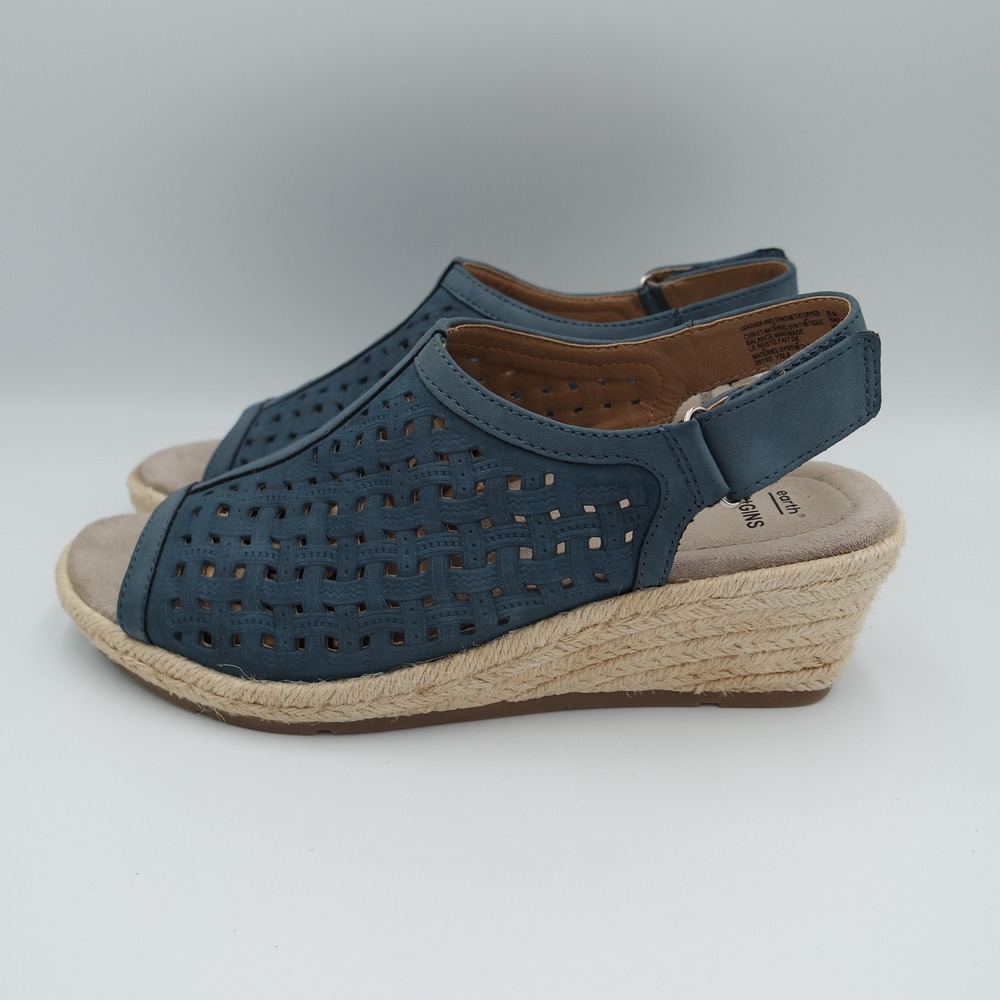 Earth Origins Naples Nevada Women's Moroccan Blue Laser Cut Wedge Sandals 8M